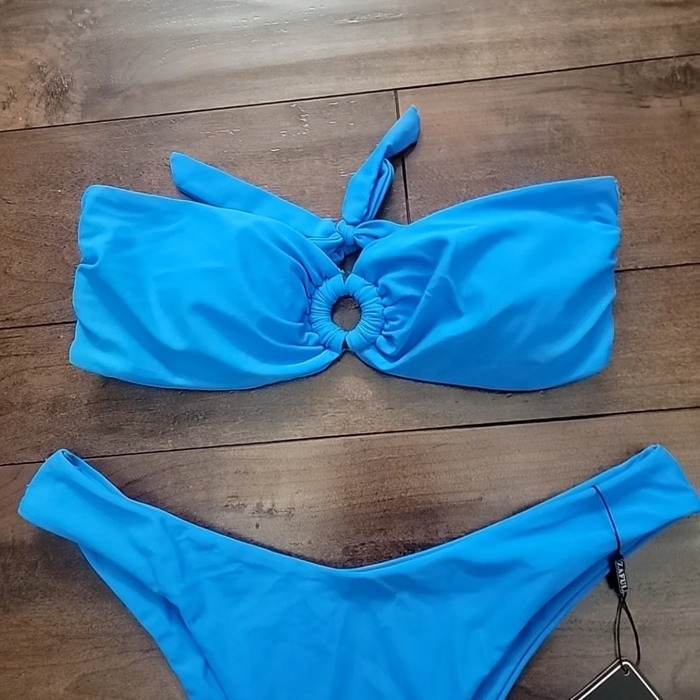 ZAFUL Bikini O-Ring Set Size Small Bandeau Strapless Padded Blue